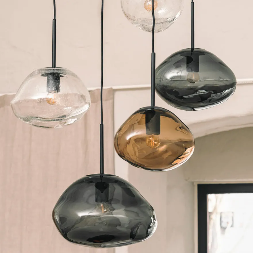 CRYSTAL STONE PENDELLAMPE LYS RØKGRÅ