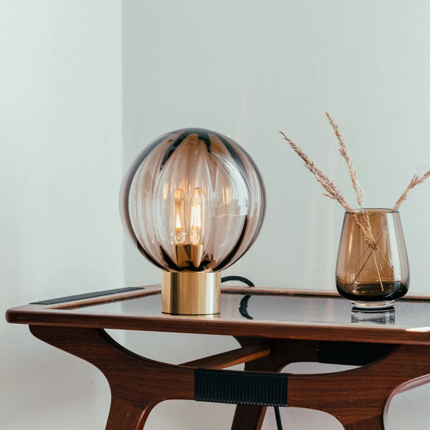 KRYSTALLKULE BORDLAMPE OPTIKK KAKAO M. MESSING SOKKEL