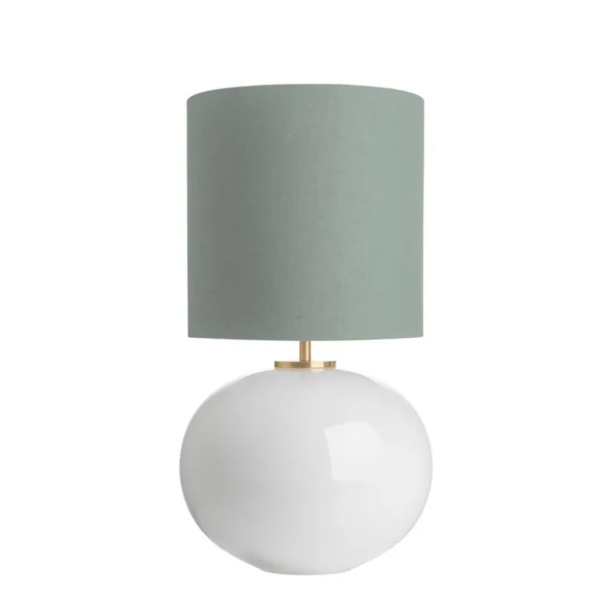 SENJA BORDLAMPE HVIT M. MESSING ARMATUR, BLÅGRØNN 30*30 SKJERM